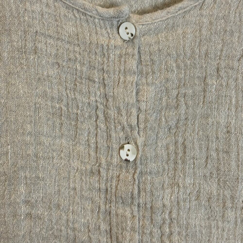 J. Jill Top Women's Pure Jill Beige Crinkle Linen Lagenlook Button Up Size Large - Picture 2 of 8